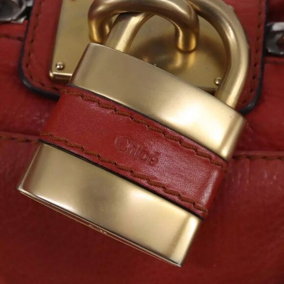 Chloe Paddington Hand Bag Leather Red Gold Silver Auth - Picture 7 of 16